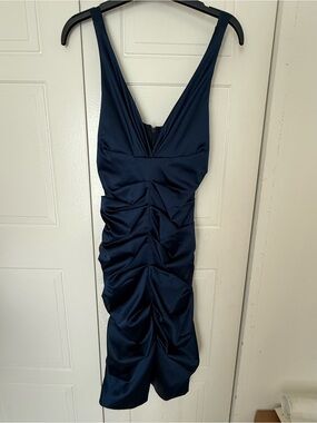 Nicole Miller Navy Ruched Dress with Wide Straps